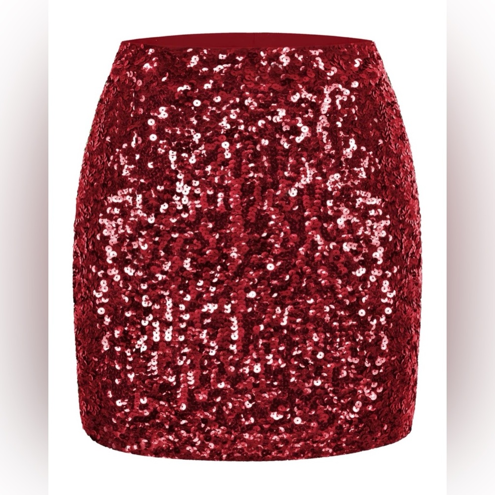 Maner Dark Red Sequin Stretchy Sparkly Party Club Holiday Mini Skirt - NWOT